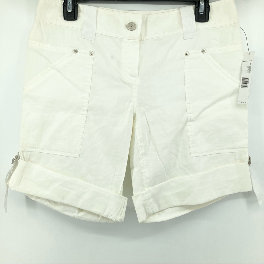 ELIE TAHARI White Linen Blend Rolled Hem Shorts